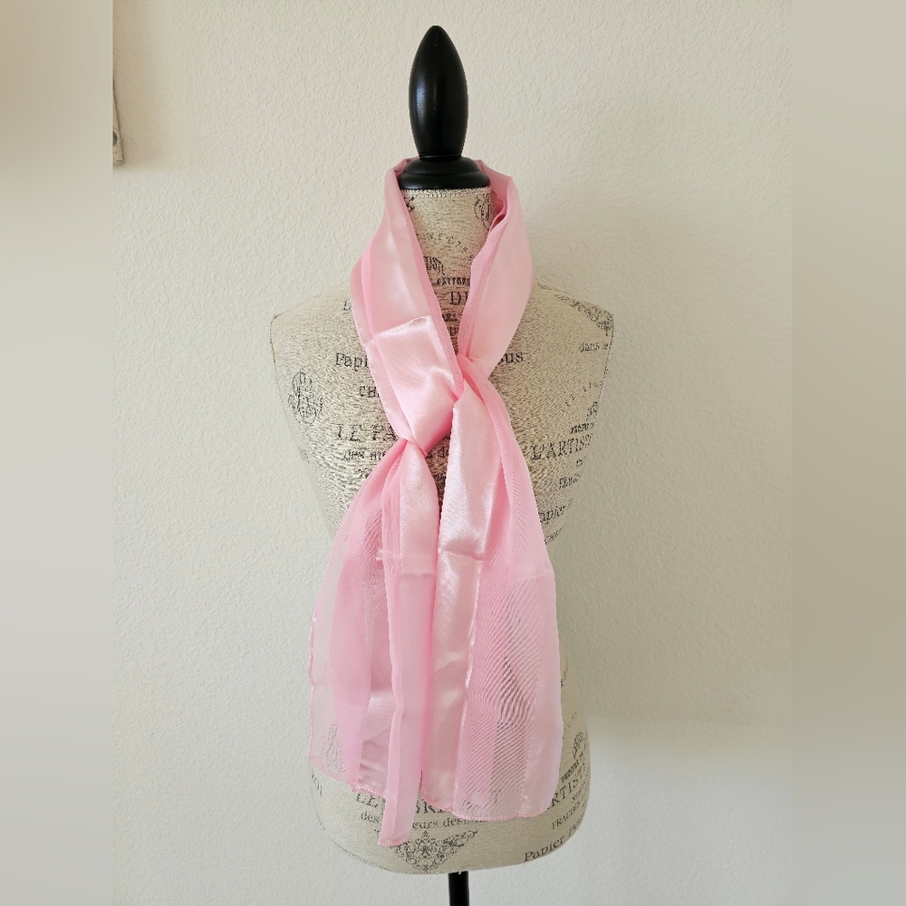 Ballet Pink Striped Evening Scarf – Sheer Organza & Satin Wrap – Romantic Pastel